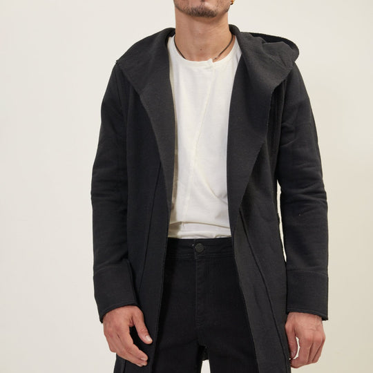 Men's Longline Hooded Cardigan - Black | Ron Tomson