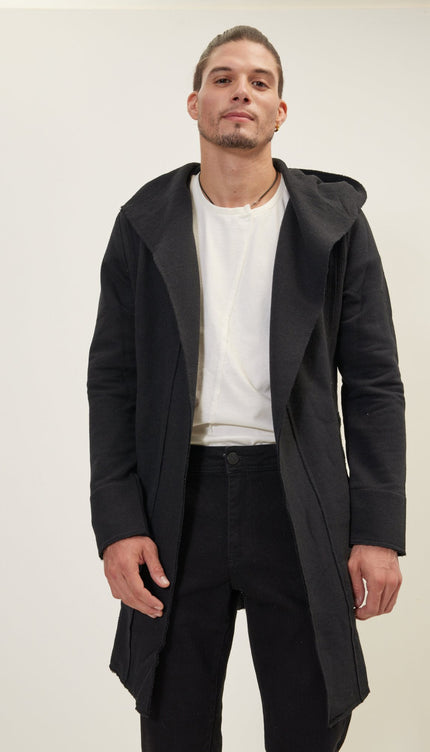 Longline Hooded Cardigan - Black