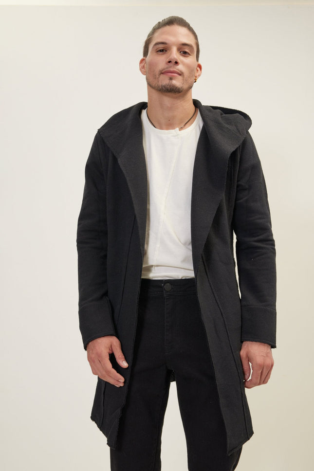 Longline Hooded Cardigan - Black