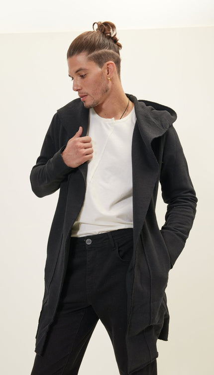 Longline Hooded Cardigan - Black