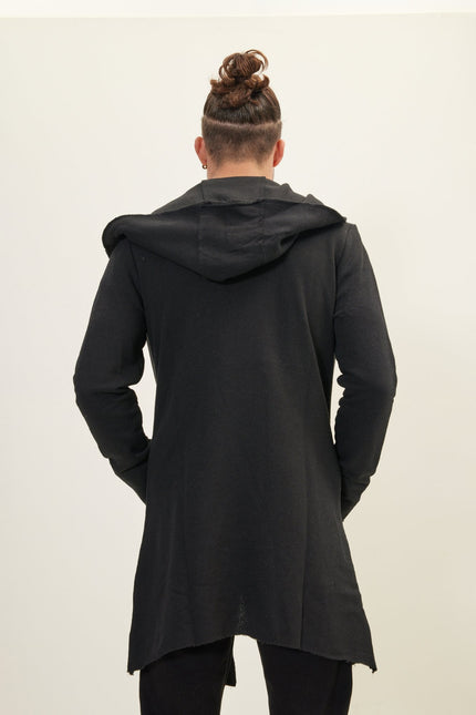 Men's Longline Hooded Cardigan - Black | Ron Tomson