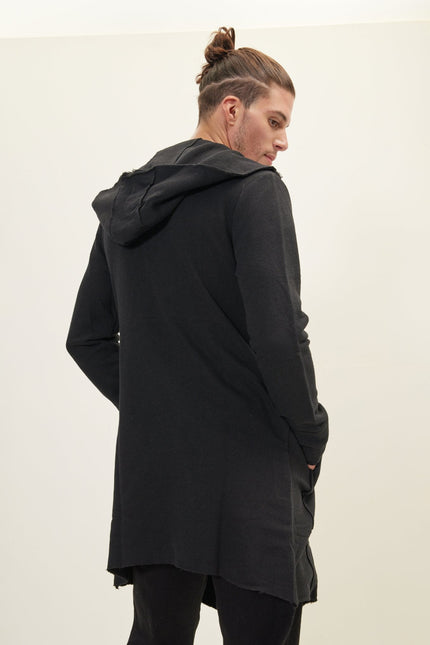Men's Longline Hooded Cardigan - Black | Ron Tomson
