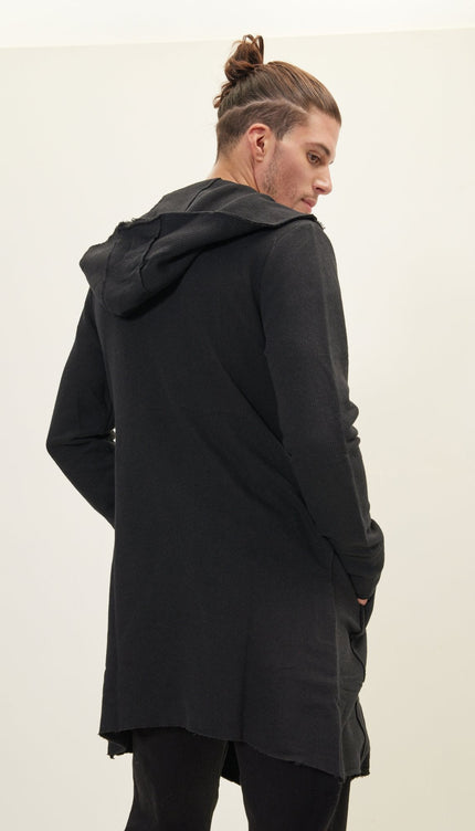 Longline Hooded Cardigan - Black