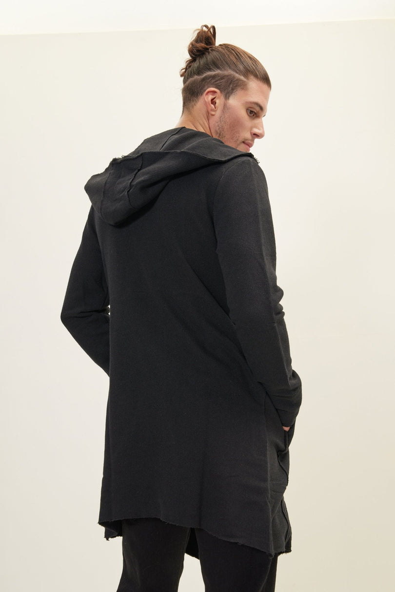 Men's Longline Hooded Cardigan - Black | Ron Tomson