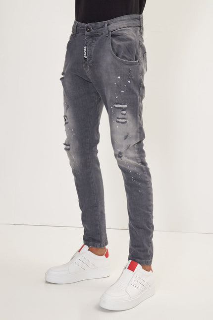 Men's Distressed Slim-Fit Jeans - Grey | Ron Tomson