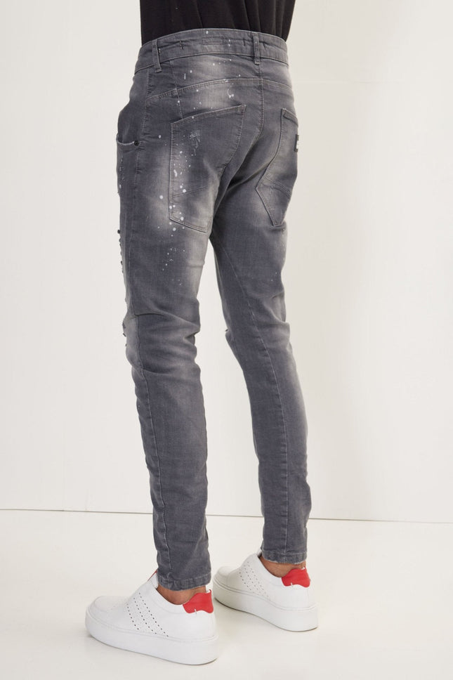 Men's Distressed Slim-Fit Jeans - Grey | Ron Tomson