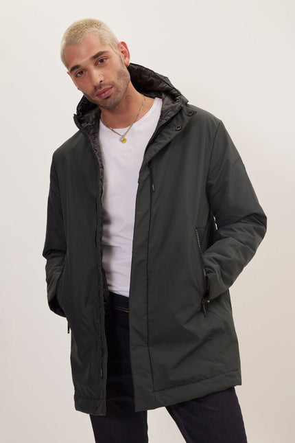 Men's Padded Full-Zip Parka - Dark Green | Ron Tomson