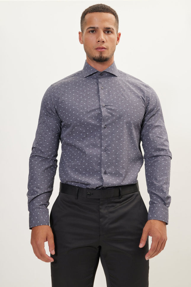 Men's Love Print Spread Collar Dress Shirt - Anthracite | Ron Tomson