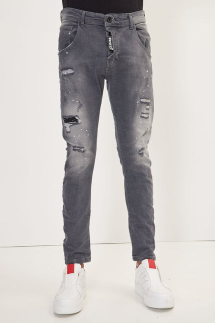 Men's Distressed Slim-Fit Jeans - Grey | Ron Tomson