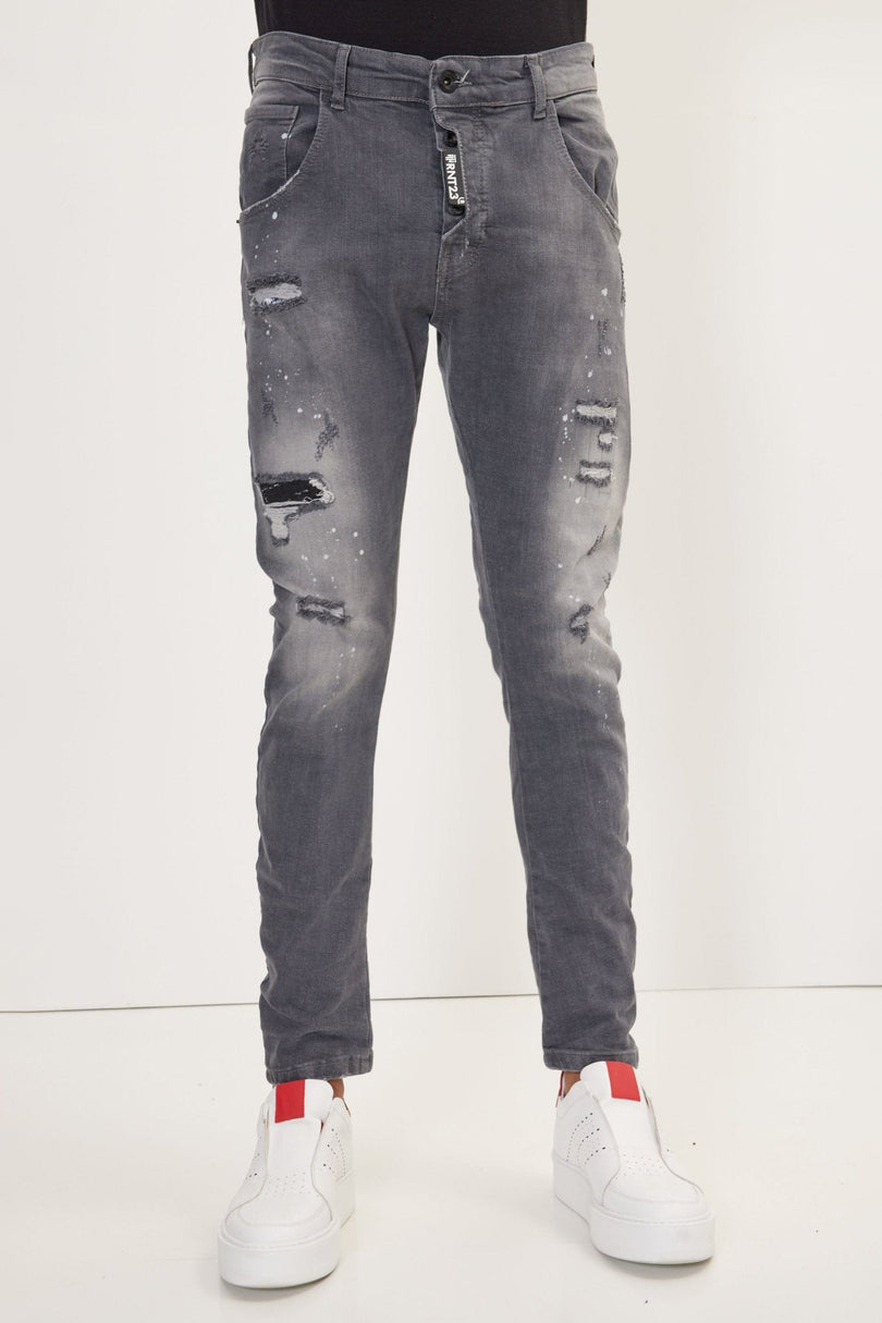Men's Distressed Slim-Fit Jeans - Grey | Ron Tomson