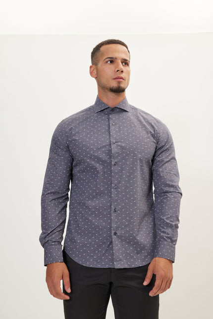 Men's Love Print Spread Collar Dress Shirt - Anthracite | Ron Tomson