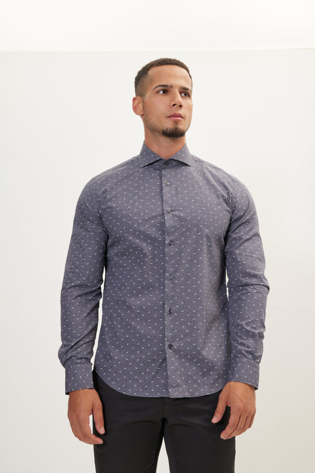 Men's Love Print Spread Collar Dress Shirt - Anthracite | Ron Tomson