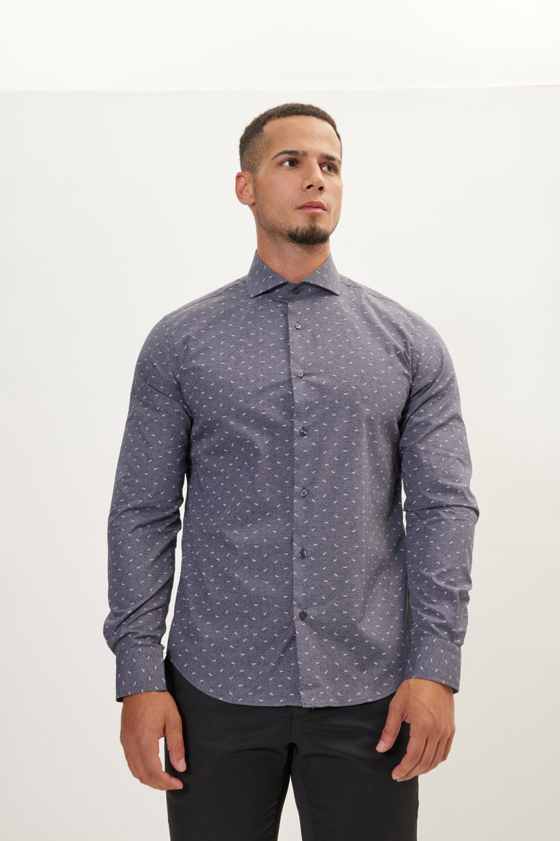 Men's Love Print Spread Collar Dress Shirt - Anthracite | Ron Tomson