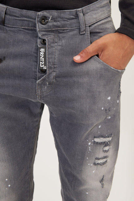 Men's Distressed Slim-Fit Jeans - Grey | Ron Tomson
