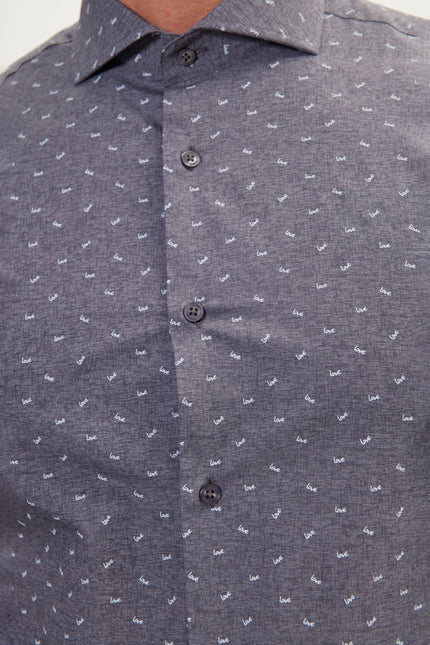 Men's Love Print Spread Collar Dress Shirt - Anthracite | Ron Tomson