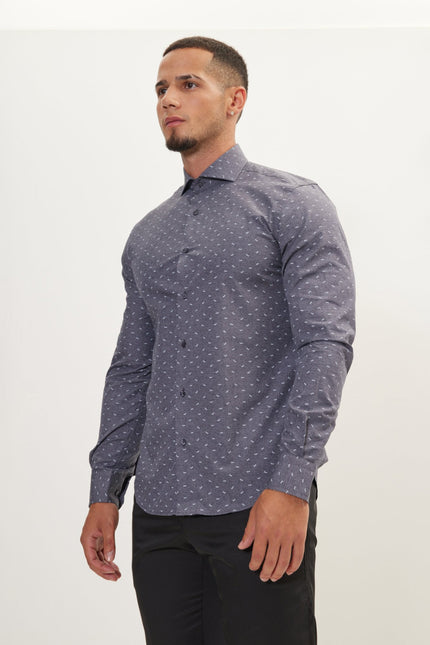 Men's Love Print Spread Collar Dress Shirt - Anthracite | Ron Tomson
