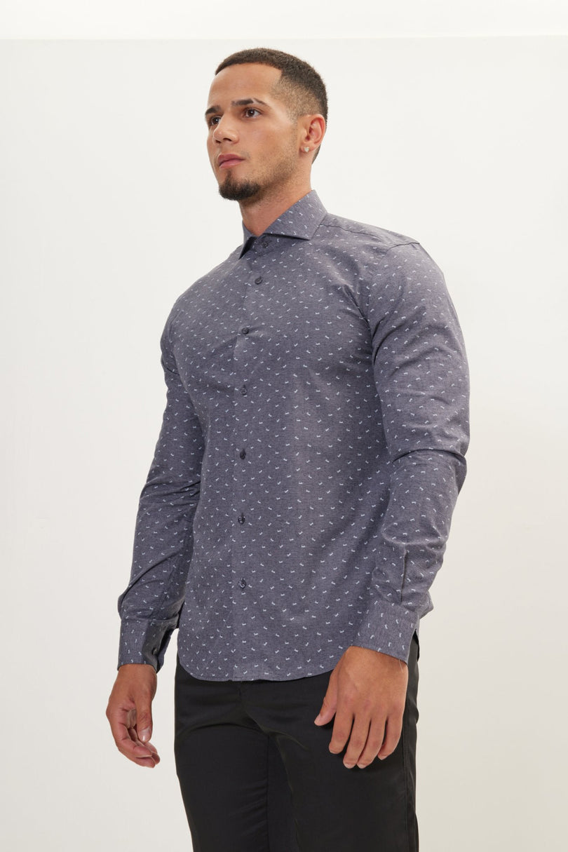 Men's Love Print Spread Collar Dress Shirt - Anthracite | Ron Tomson