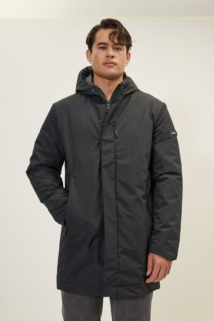 Men's Padded Full-Zip Parka - Black | Ron Tomson