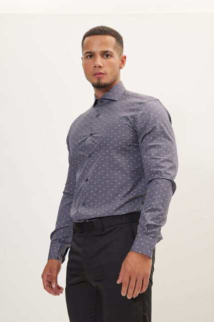 Men's Love Print Spread Collar Dress Shirt - Anthracite | Ron Tomson