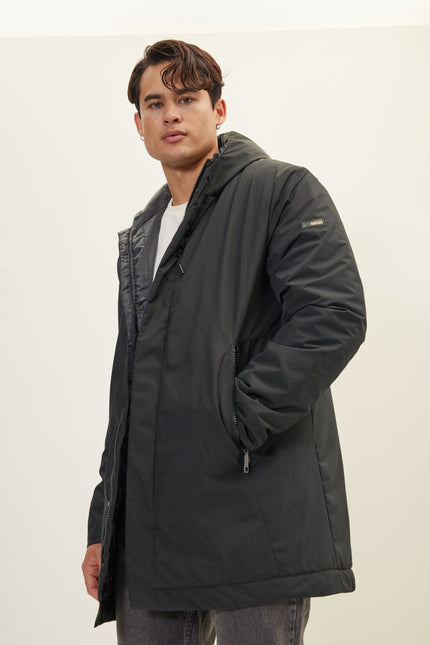 Men's Padded Full-Zip Parka - Black | Ron Tomson