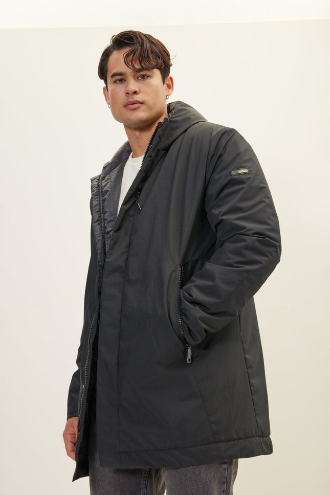 Men's Padded Full-Zip Parka - Black | Ron Tomson