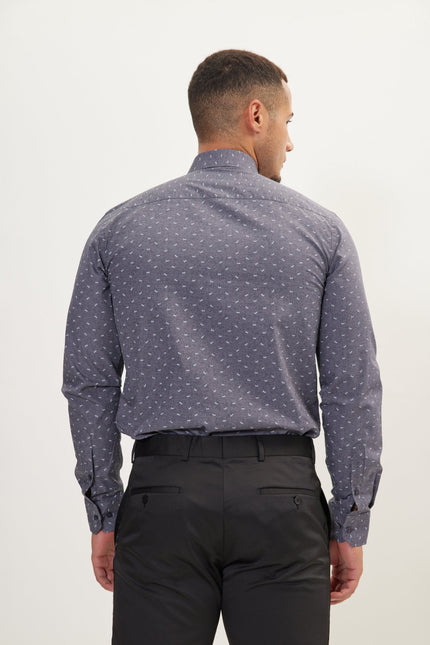 Men's Love Print Spread Collar Dress Shirt - Anthracite | Ron Tomson
