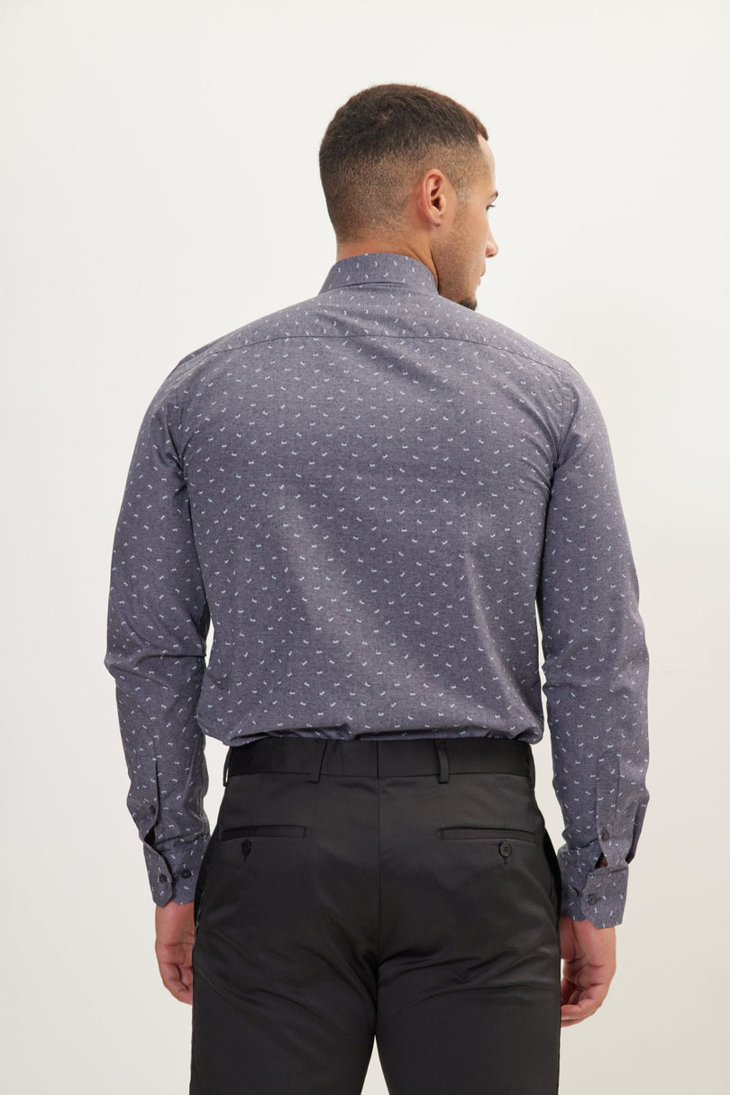 Men's Love Print Spread Collar Dress Shirt - Anthracite | Ron Tomson