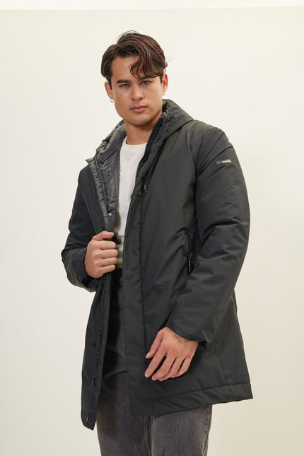 Men's Padded Full-Zip Parka - Black | Ron Tomson