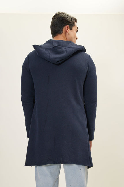 Men's Longline Hooded Cardigan - Navy | Ron Tomson