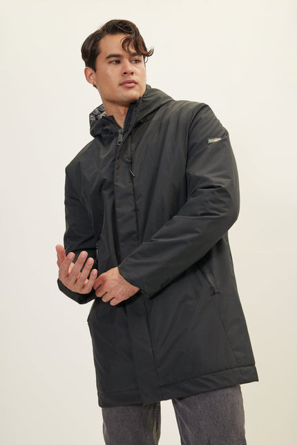 Men's Padded Full-Zip Parka - Black | Ron Tomson
