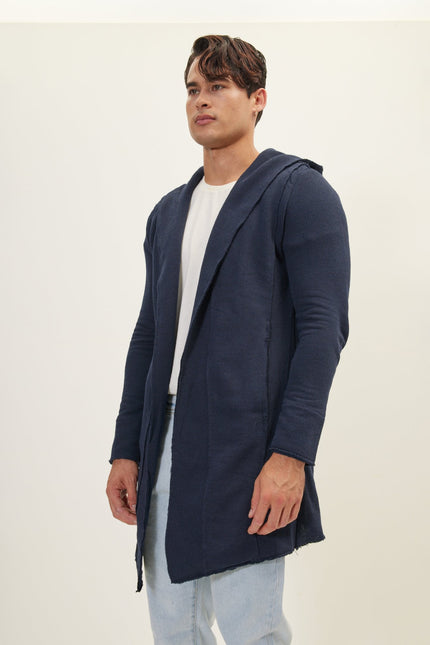 Men's Longline Hooded Cardigan - Navy | Ron Tomson