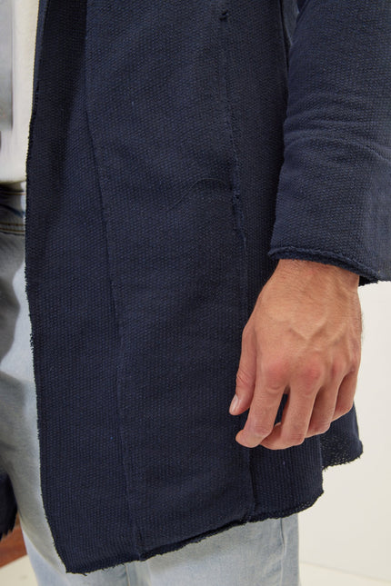 Men's Longline Hooded Cardigan - Navy | Ron Tomson