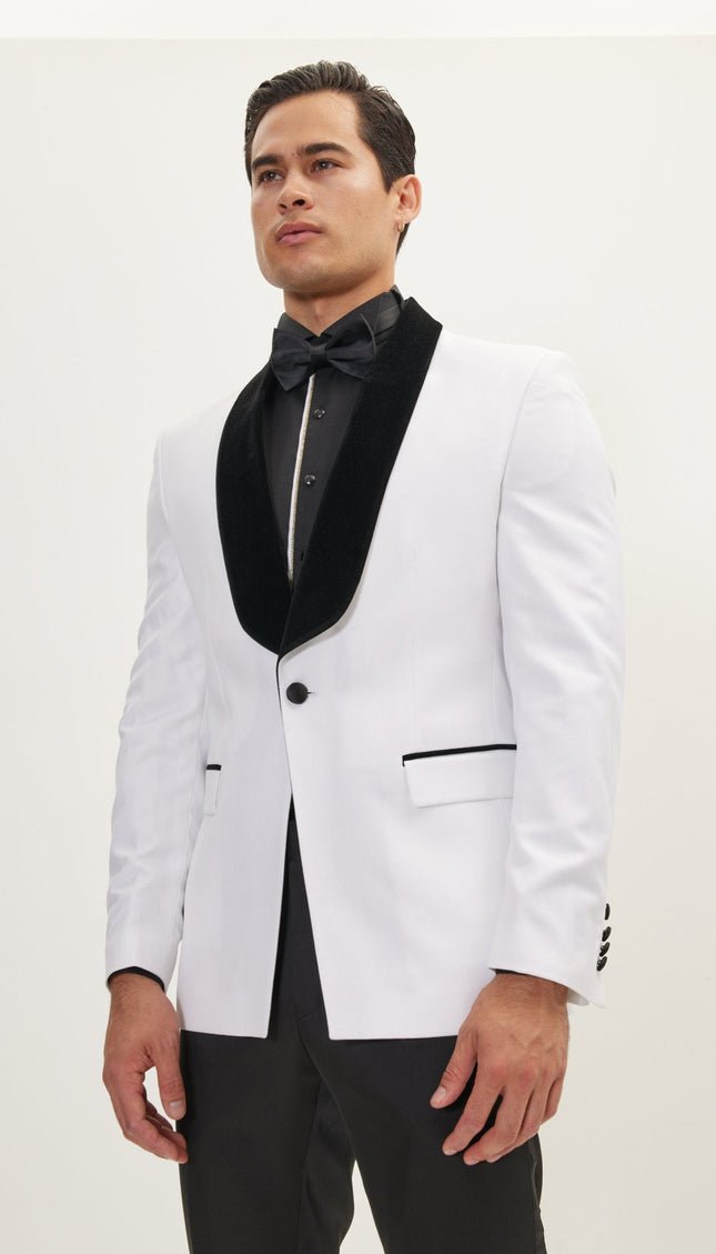 Ludlow Shawl Collar Tuxedo Jacket -  White