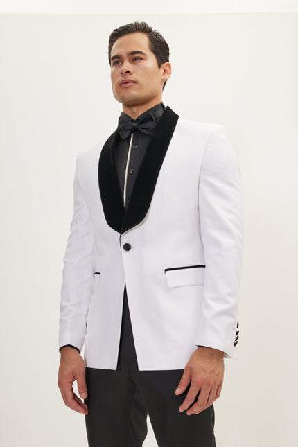 Men's Ludlow Shawl Collar Tuxedo Jacket -  White | Ron Tomson
