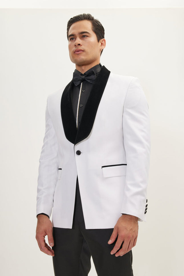 Ludlow Shawl Collar Tuxedo Jacket -  White
