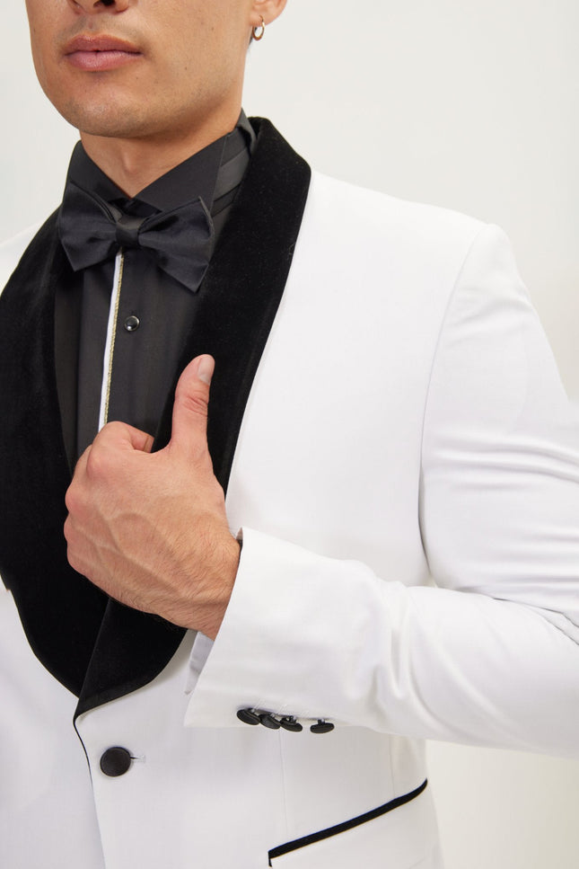 Ludlow Shawl Collar Tuxedo Jacket -  White