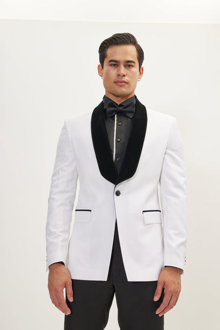 Men's Ludlow Shawl Collar Tuxedo Jacket -  White | Ron Tomson