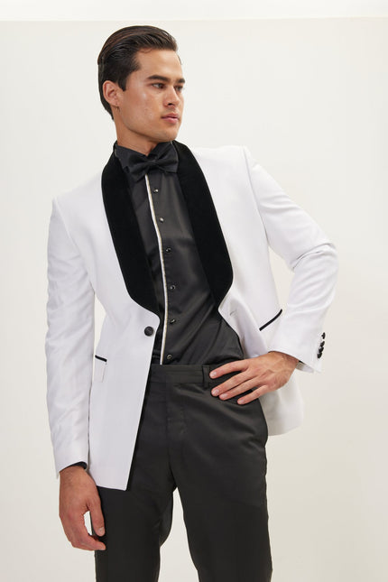 Men's Ludlow Shawl Collar Tuxedo Jacket -  White | Ron Tomson