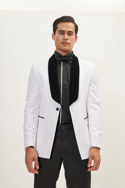 Men's Ludlow Shawl Collar Tuxedo Jacket -  White | Ron Tomson