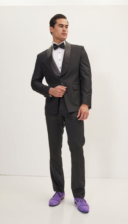 Shawl Collar Tuxedo Jacket - Black Satin