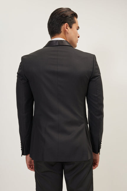 Men's Shawl Collar Tuxedo Jacket - Black Satin | Ron Tomson