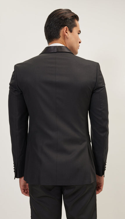 Shawl Collar Tuxedo Jacket - Black Satin