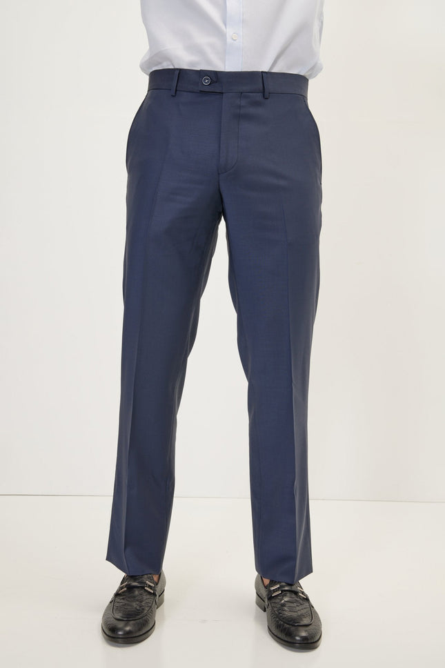 Men's Merino Wool Dress Pants - Dark Blue | Ron Tomson