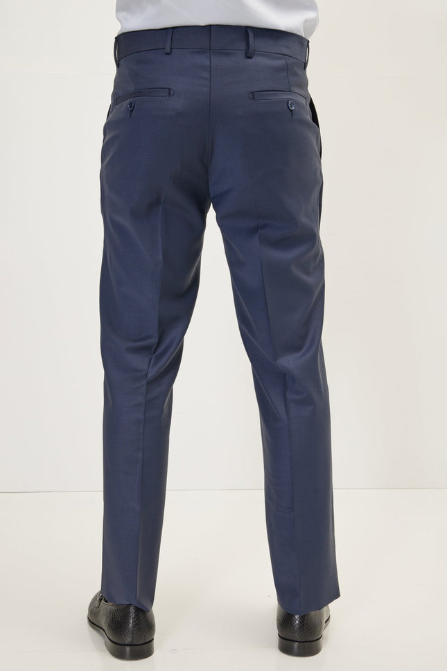 Men's Merino Wool Dress Pants - Dark Blue | Ron Tomson