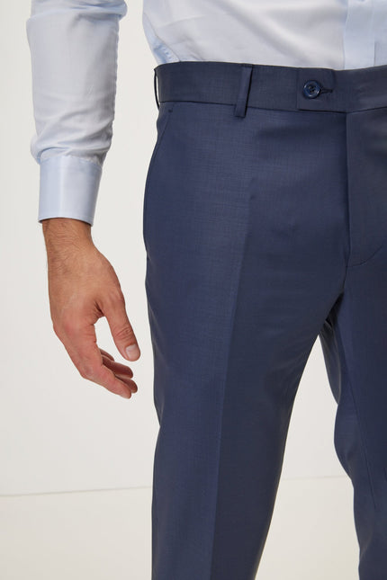Men's Merino Wool Dress Pants - Dark Blue | Ron Tomson