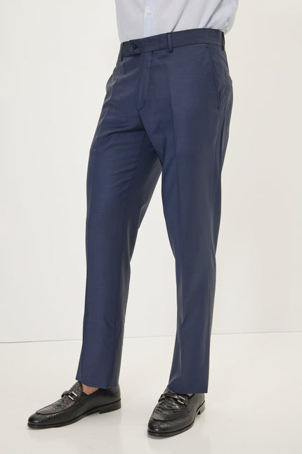 Men's Merino Wool Dress Pants - Dark Blue | Ron Tomson