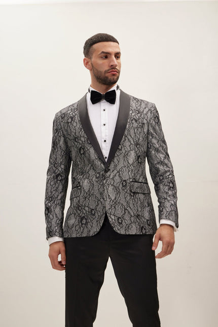 Men's Metallic Floral Lapel Tuxedo Jacket - Black | Ron Tomson