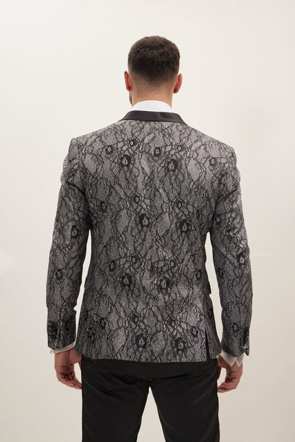 Men's Metallic Floral Lapel Tuxedo Jacket - Black | Ron Tomson
