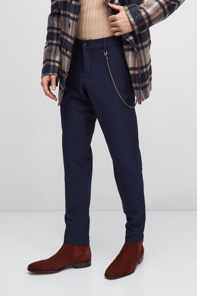 Men's Mid Weight Chain Detail Dress Pants - Navy | Ron Tomson