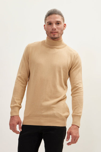 Men's Mock-Neck Relaxed Sweater - Camel | Ron Tomson